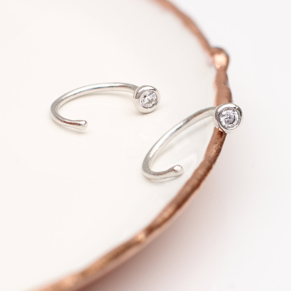 18ct Gold Plated or Sterling Silver Cubic Zirconia Pull Through Mini Hoop Earrings