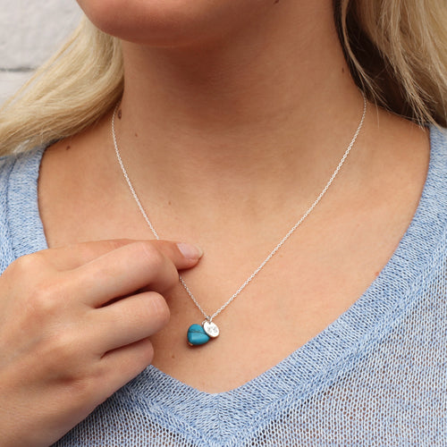 18ct Rose Gold Plated or Sterling Silver & Turquoise Heart Stone Necklace