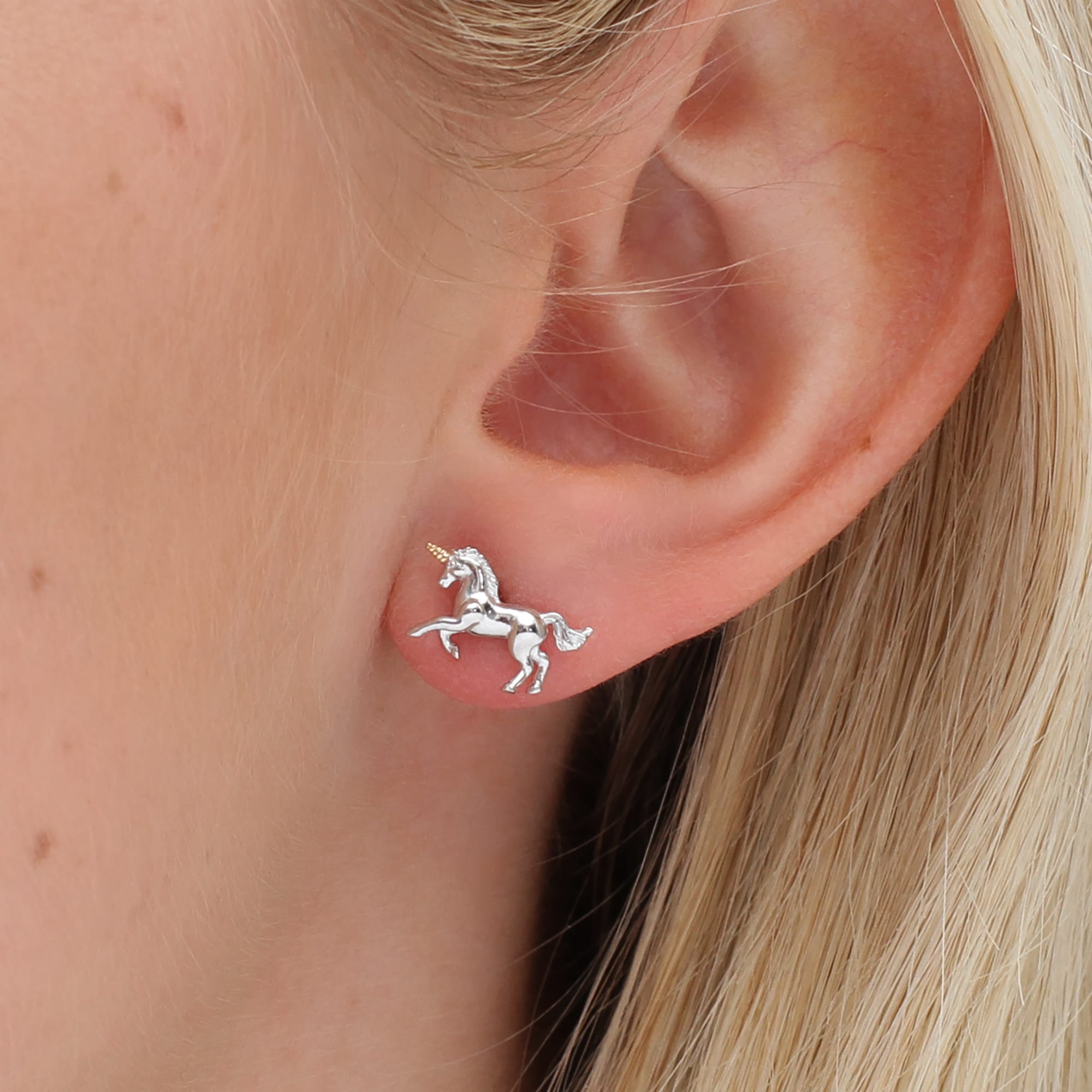 Sterling Silver And 18ct Gold Plated Mini Unicorn Earrings