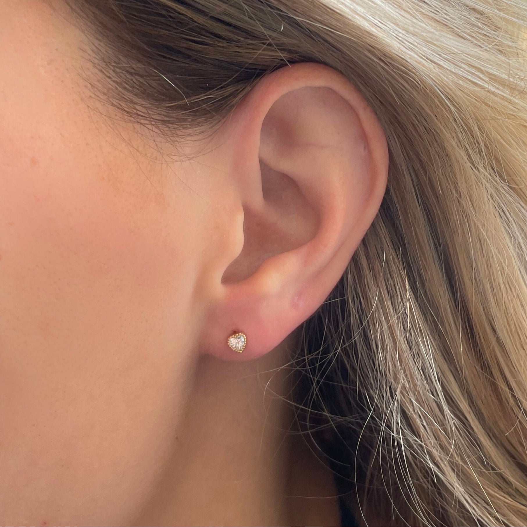Sterling Silver or 18ct Gold Plated Mini Cz Heart Stud Earrings