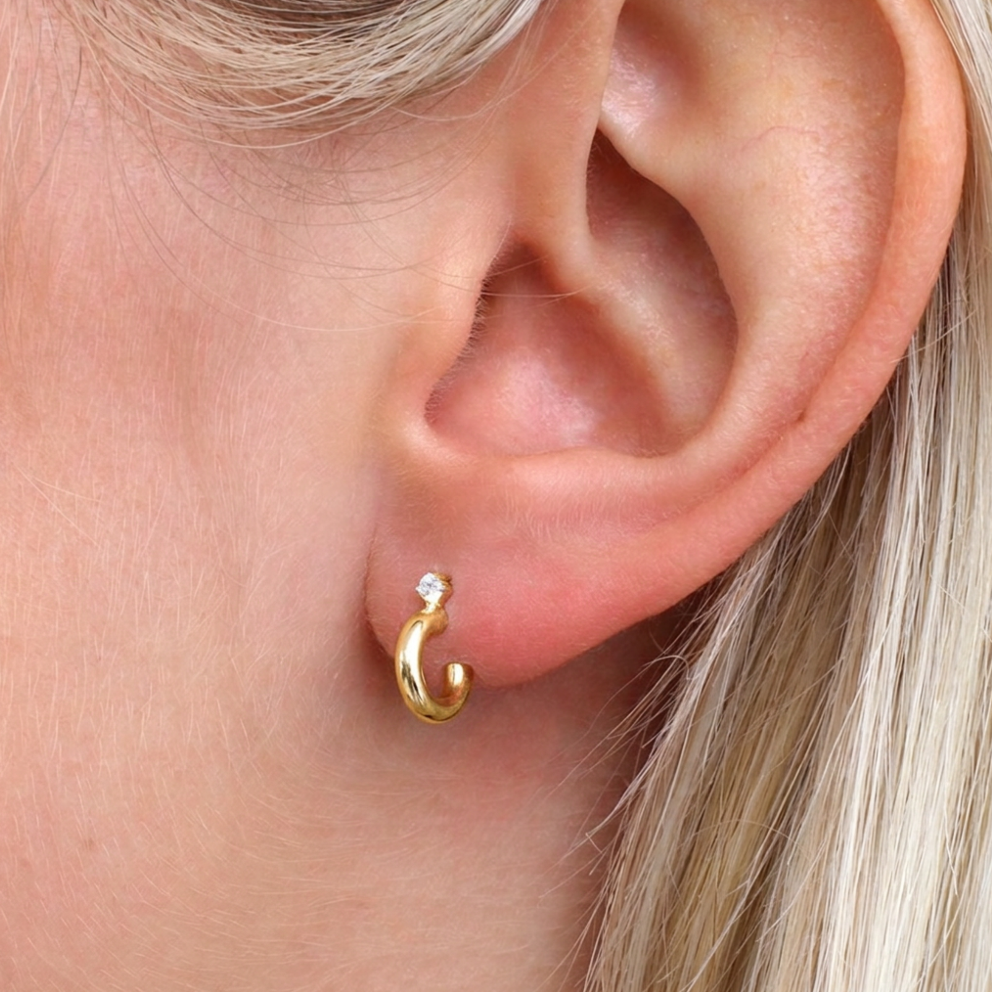 18ct Gold Plated Huggie Hoop Crystal Earrings