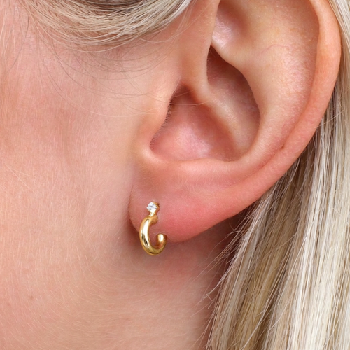 18ct Gold Plated Huggie Hoop Crystal Earrings