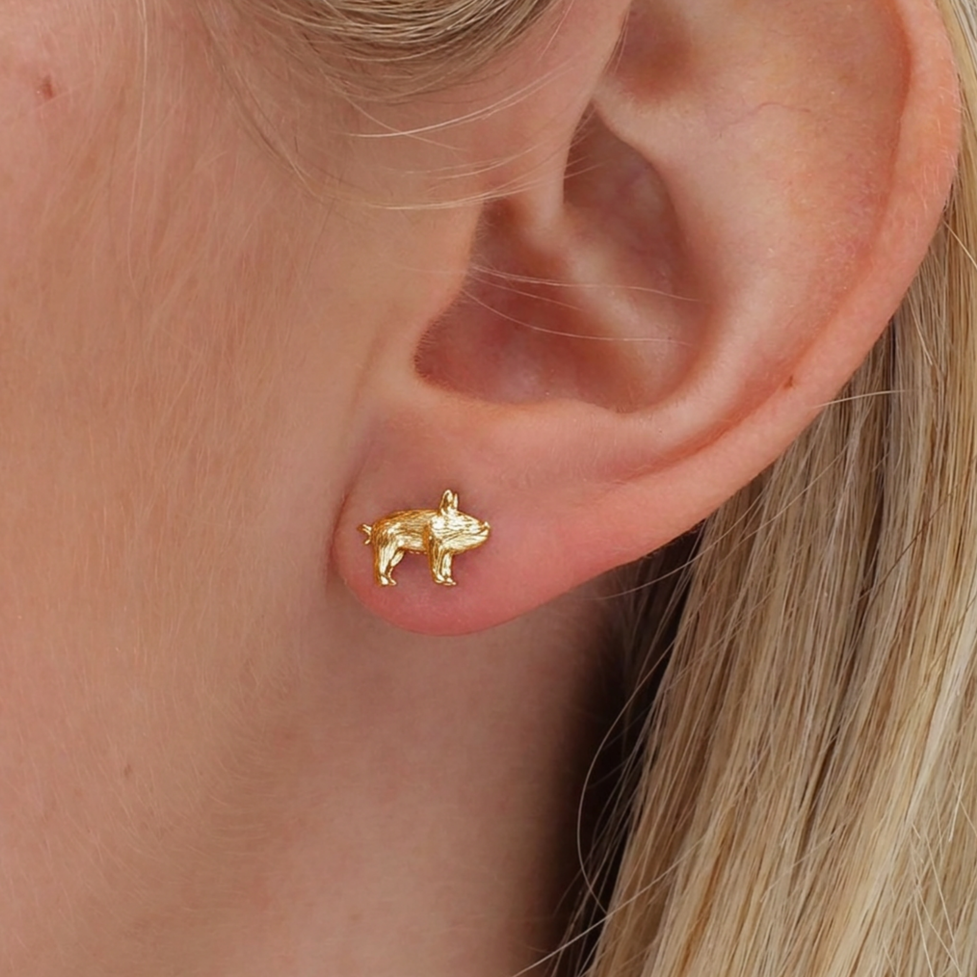 18ct Gold Plated Piglet Stud Earrings