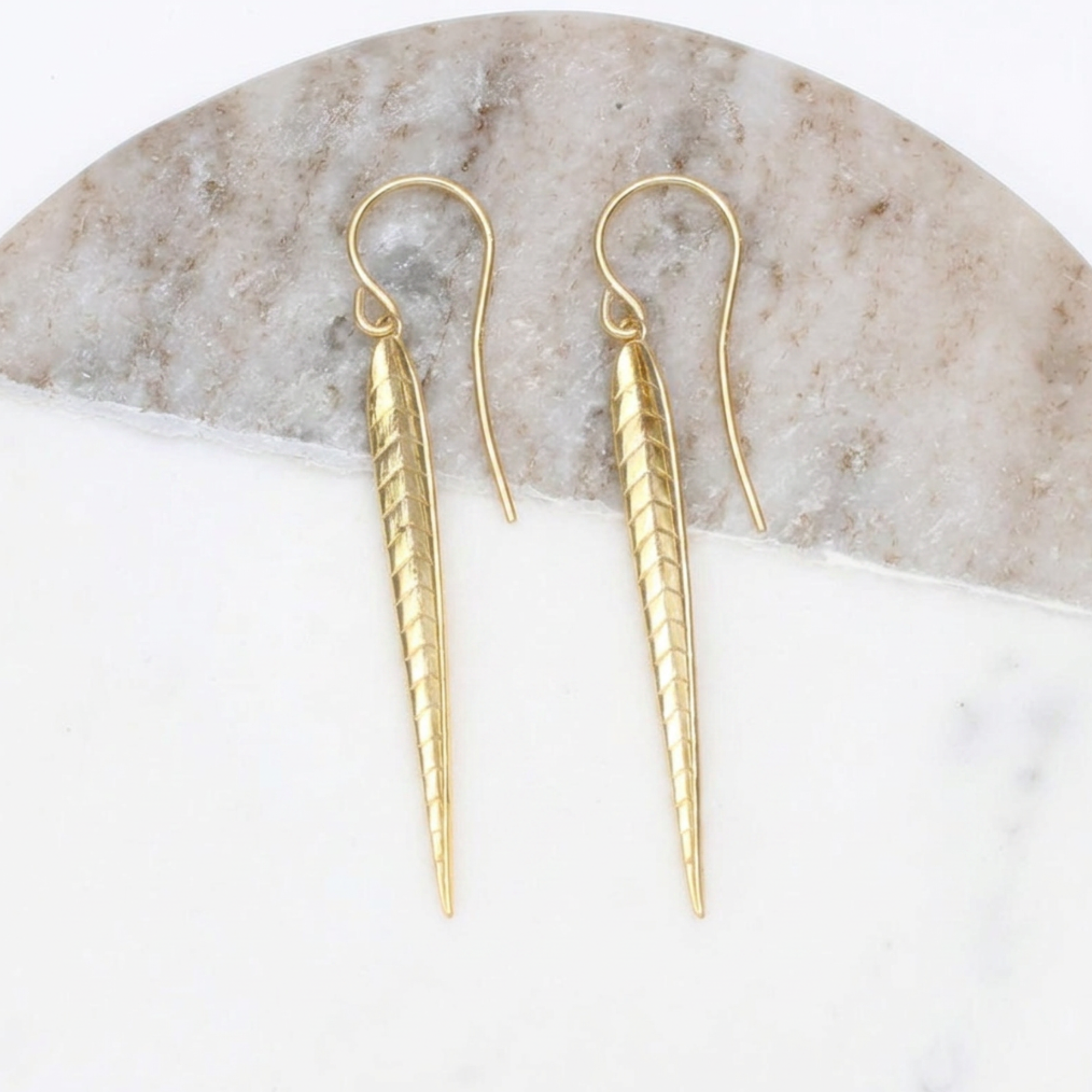 18ct Gold Plated Long Leaf Earrings