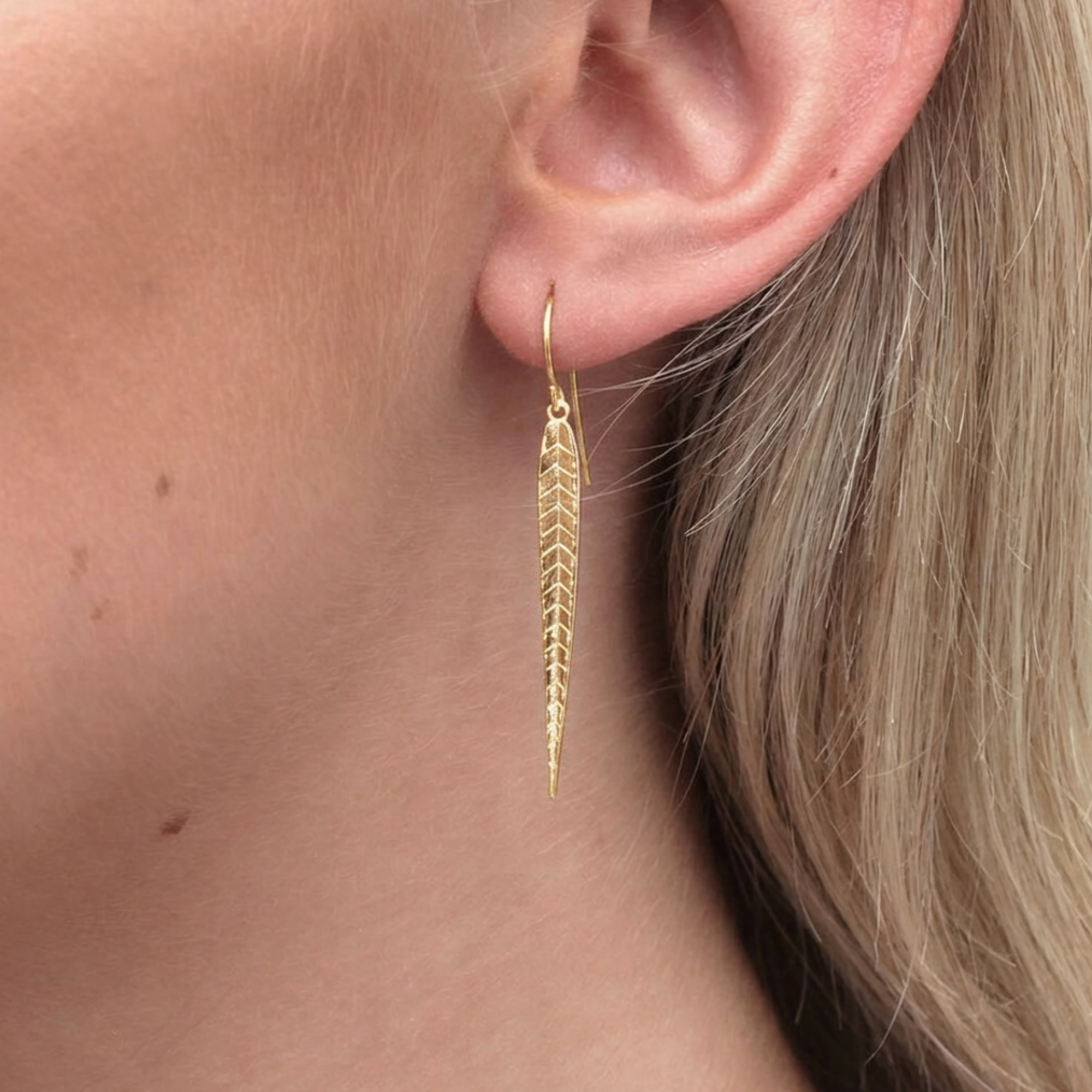 18ct Gold Plated Long Leaf Earrings