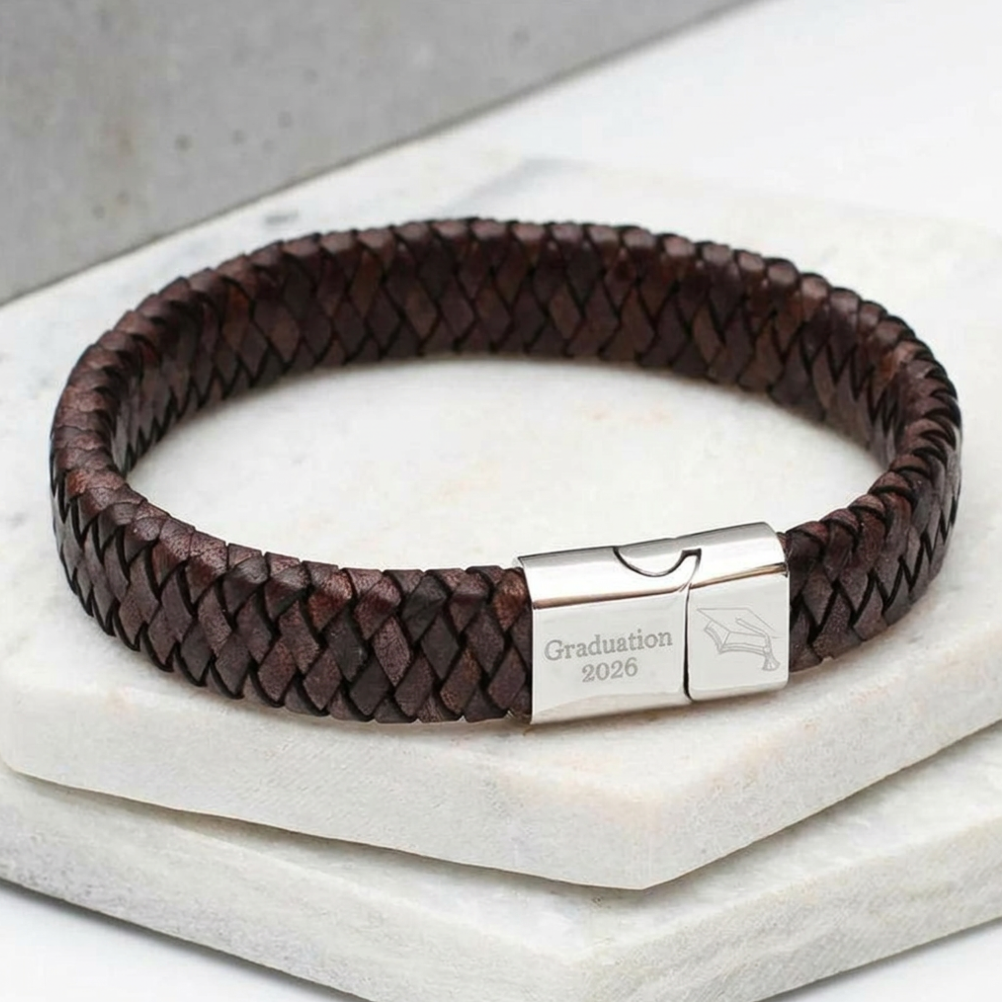 Personalised Graduation Leather Plaited Bracelet