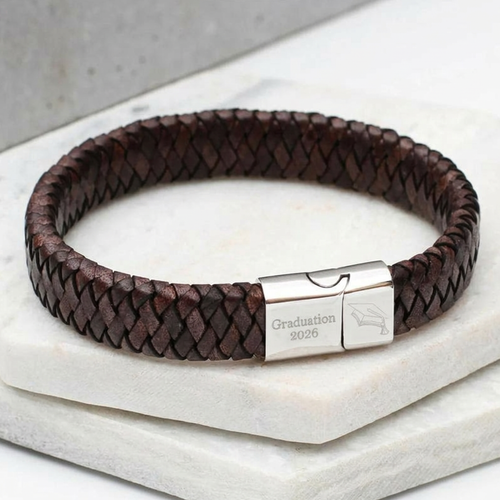 Personalised Graduation Leather Plaited Bracelet