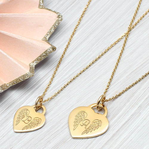 Personalised 18ct Gold Plated Angel Wing Initial Necklace