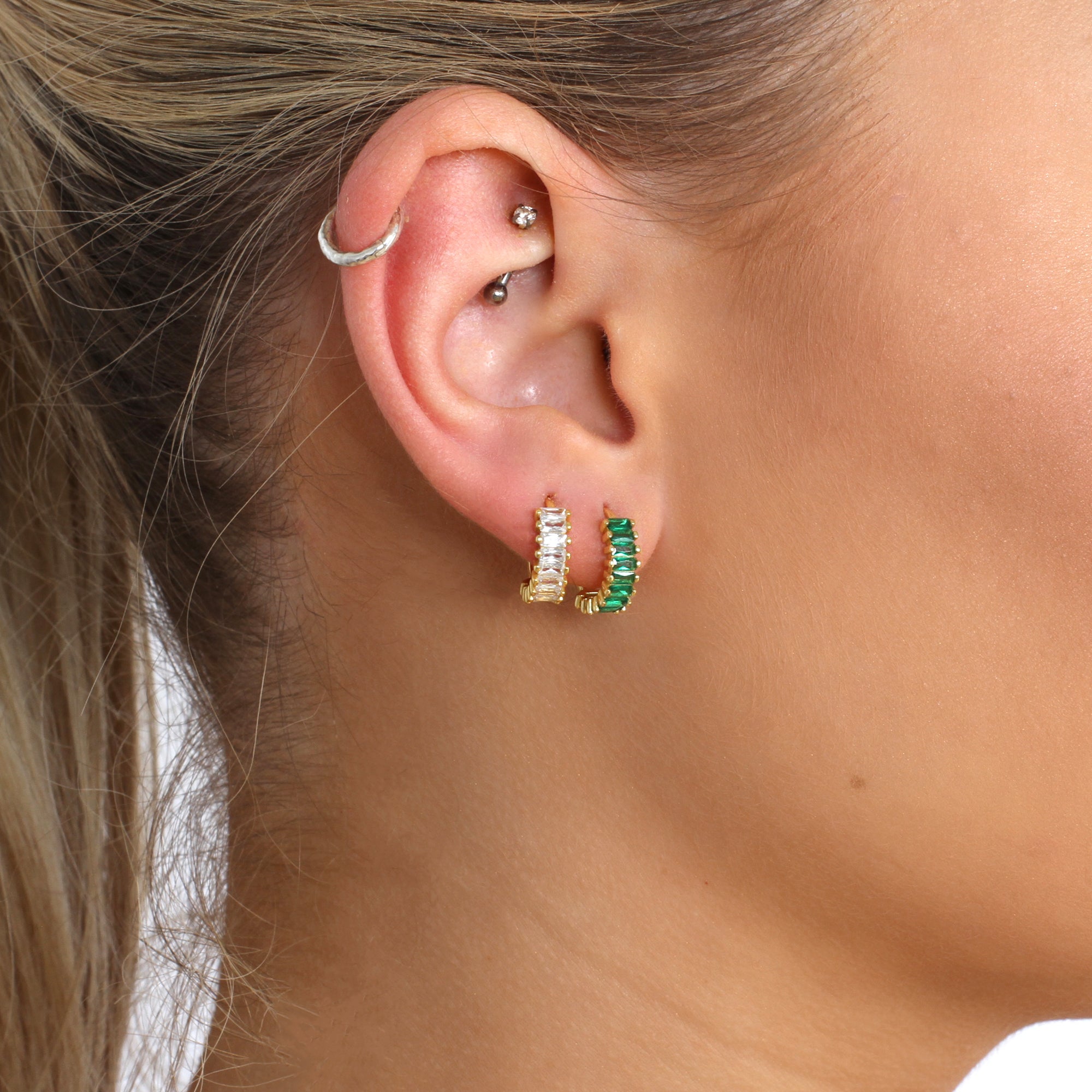 Sterling Silver or 14ct Gold Plated Baguette Crystal Earrings