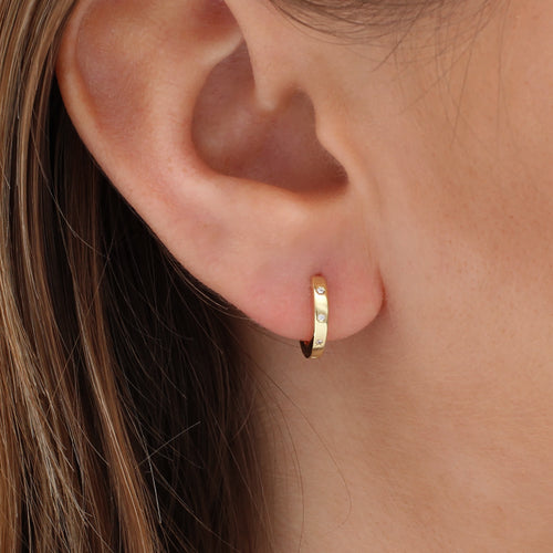 18ct Gold Plated Crystal Set Hoop Huggie Earrings