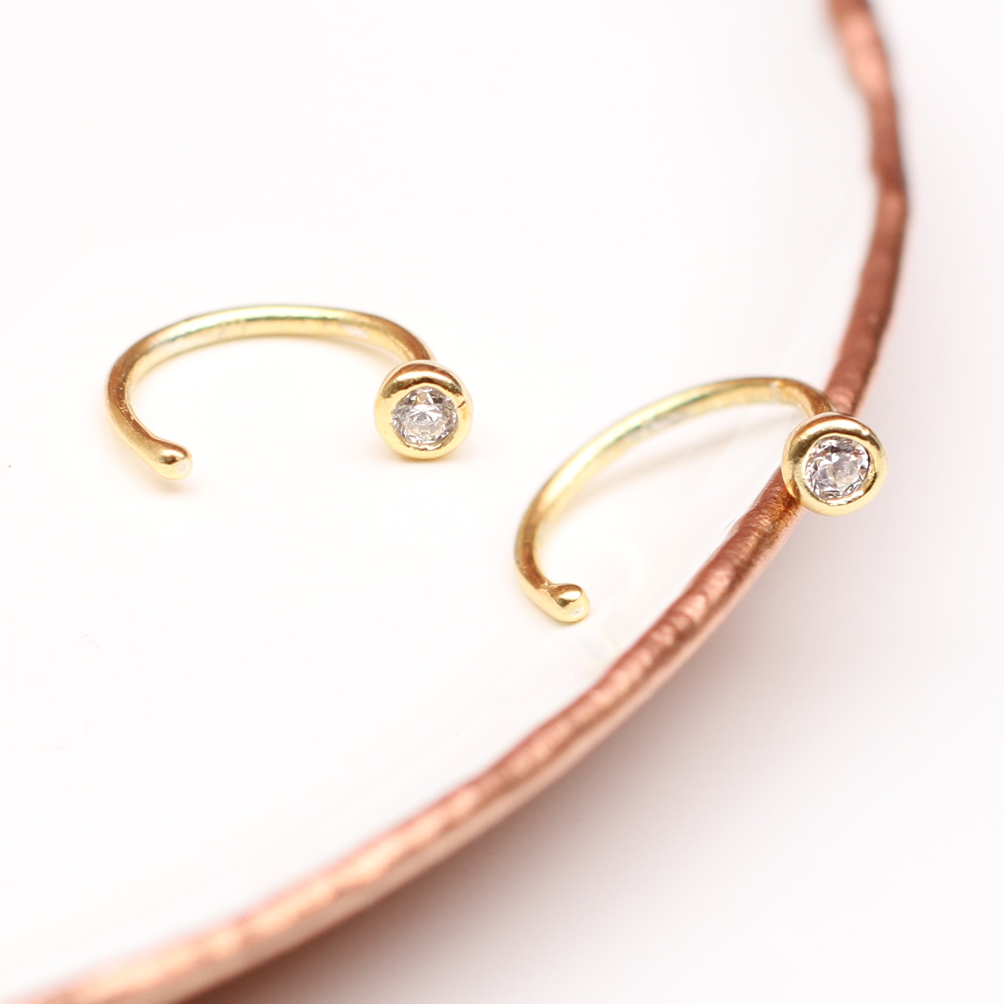 18ct Gold Plated or Sterling Silver Cubic Zirconia Pull Through Mini Hoop Earrings