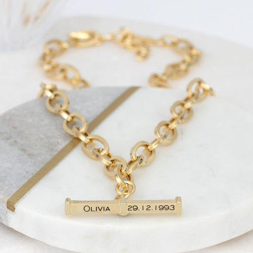 Personalised 18ct Gold Plated T Bar Necklace