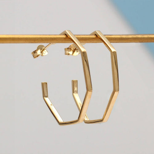 Gold Plated Octagonal Hoop Earrings