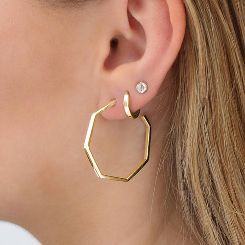 Gold Plated Octagonal Hoop Earrings