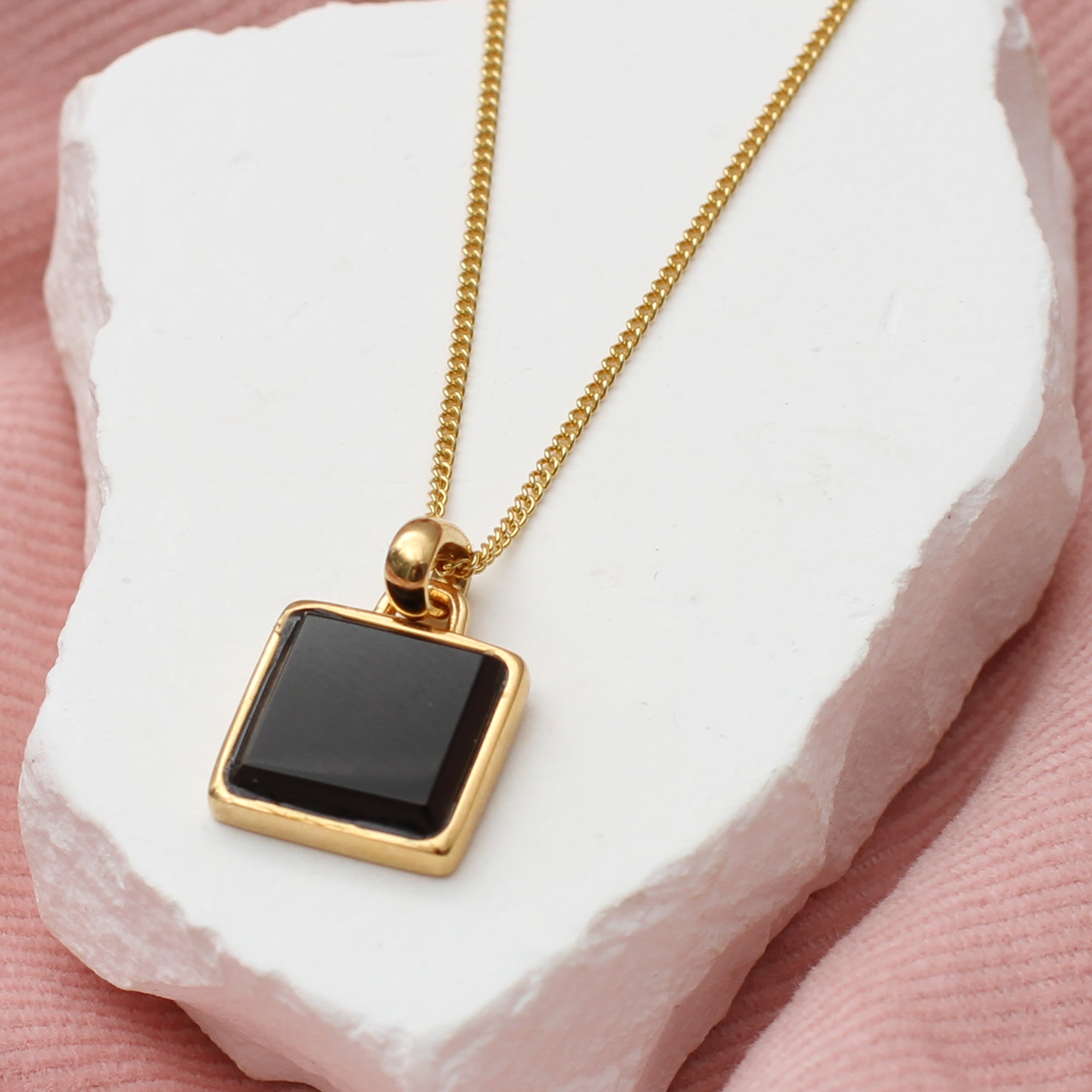 Personalised Gold Square Black Onyx Necklace