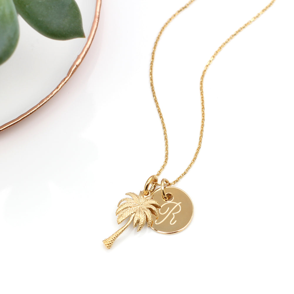 Personalised 18ct Gold Plated or Sterling Silver Palm Tree Necklace