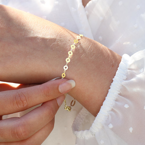 18ct Gold Personalised Cut Out Flower Sequin Bracelet