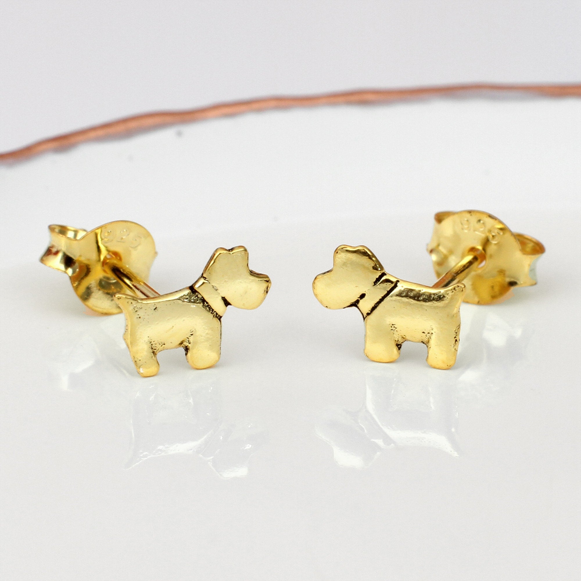 Sterling Silver or 18ct Yellow Gold Plated Mini Scotty Dog Earrings