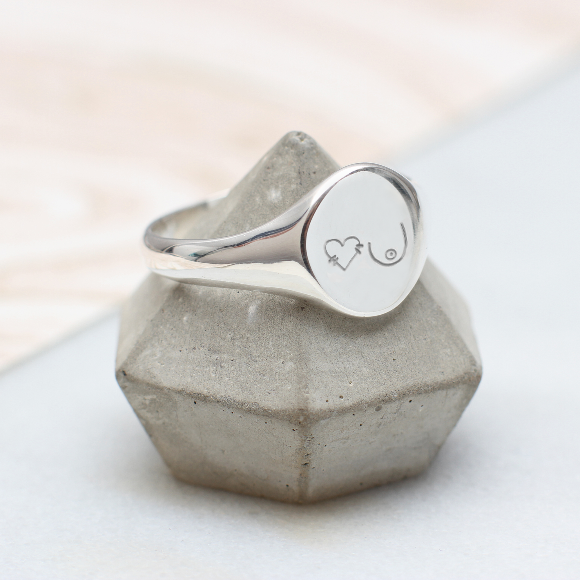 18ct Gold Plated or Silver Breast Cancer Awareness Boob Ring