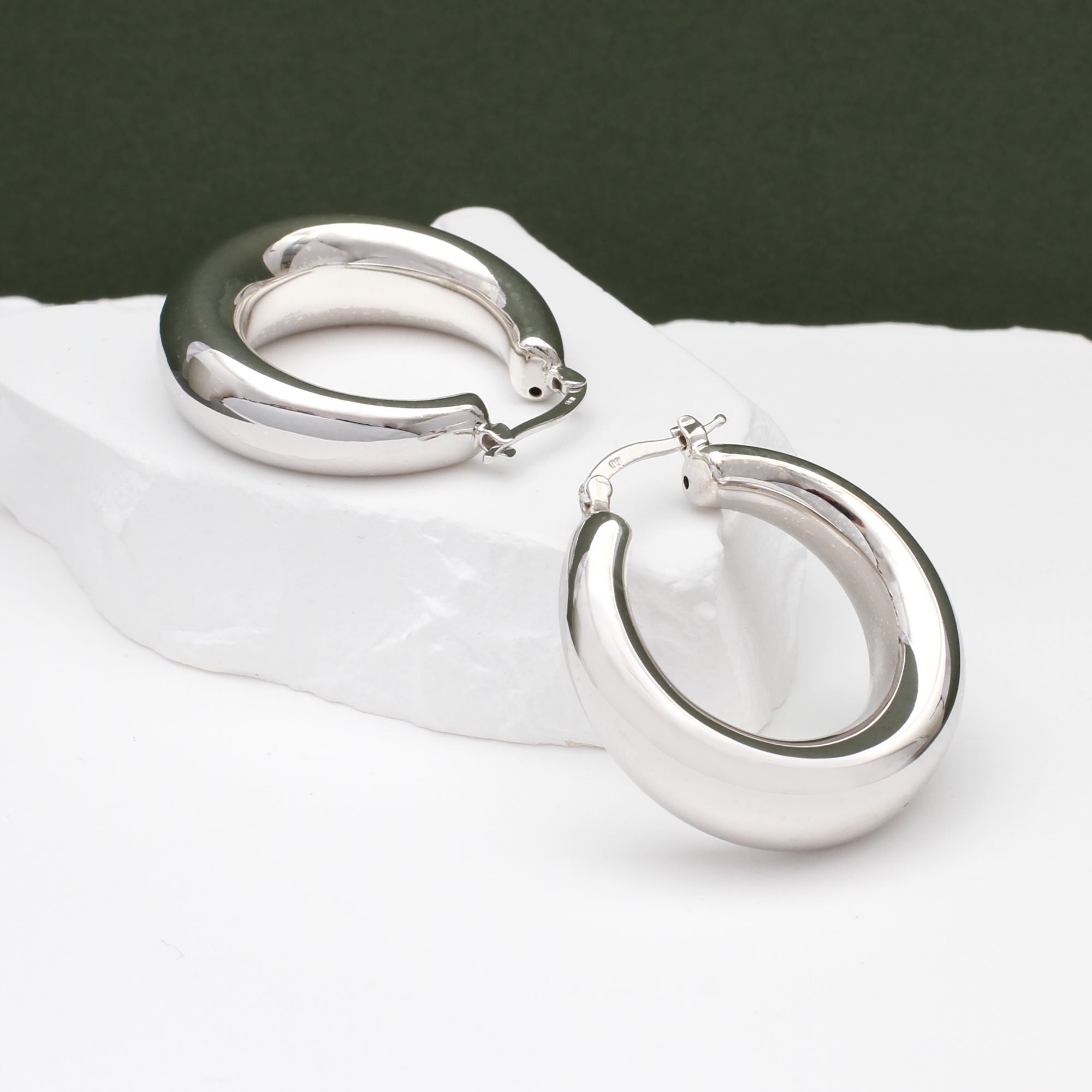 Silver Graduated Chubby Creole Hoop Earrings