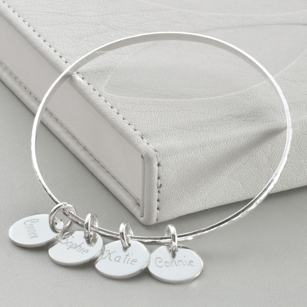 Personalised Loved Ones Sterling Silver Disc Bangle