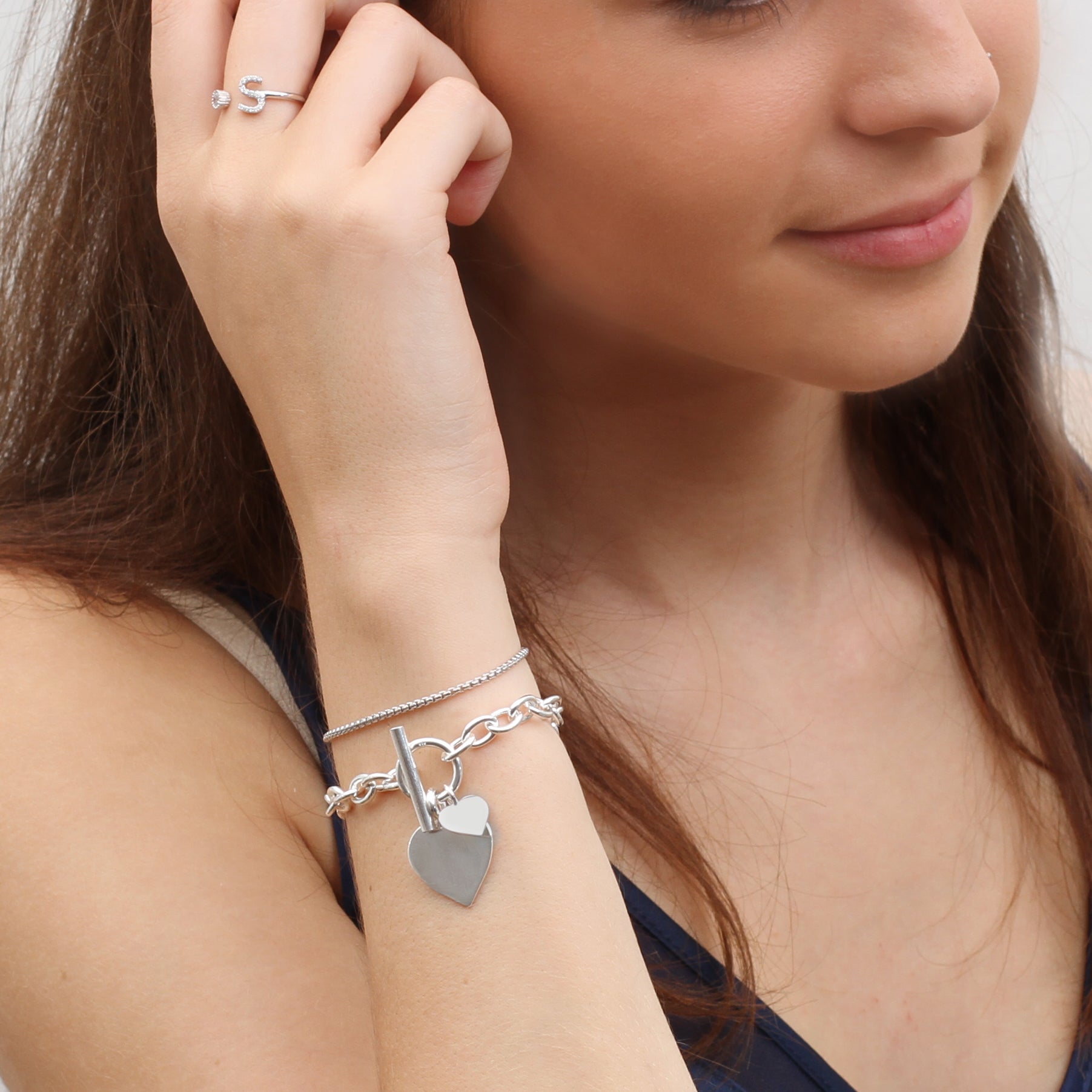 Personalised Solid Sterling Silver Heart Bracelet