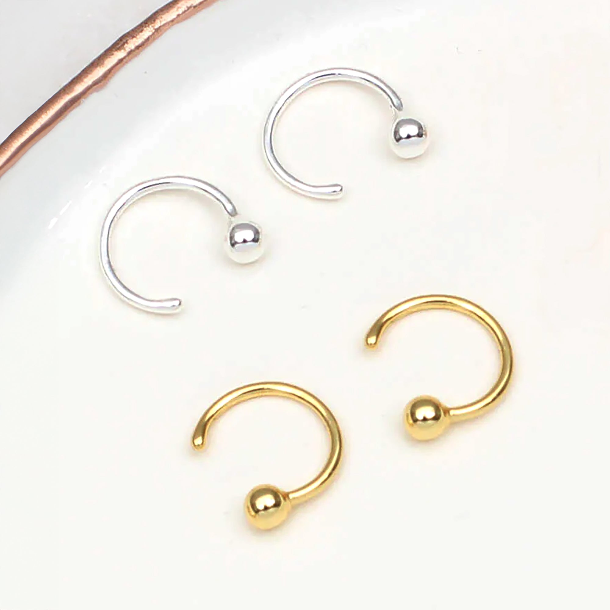 18ct Gold Plated or Silver Bobble Pull Through Earrings