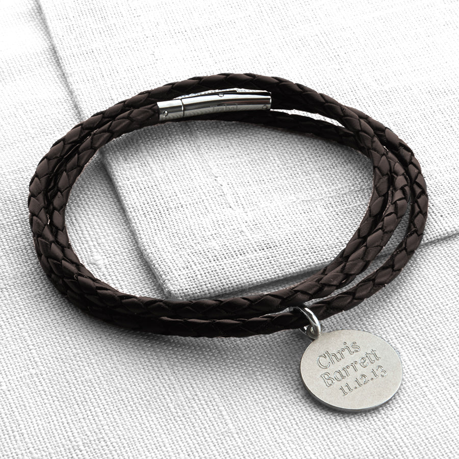 Plaited Leather And Silver St Christopher Wrap Bracelet