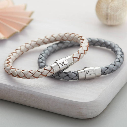Ladies' Personalised Clasp Plaited Leather Bracelet