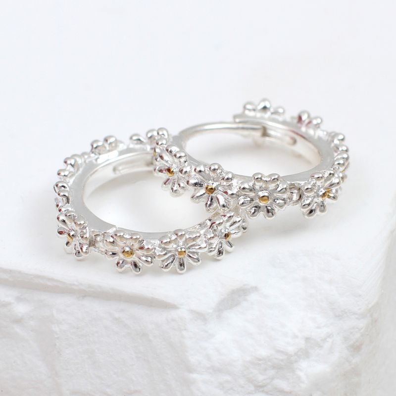 Sterling Silver Daisy Huggie Hoop Earrings