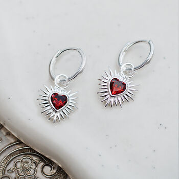 Sterling Silver or Gold & Red Sacred Heart Earrings