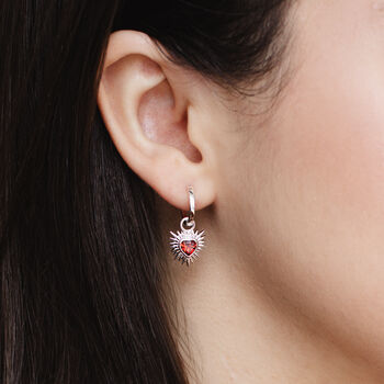 Sterling Silver or Gold & Red Sacred Heart Earrings