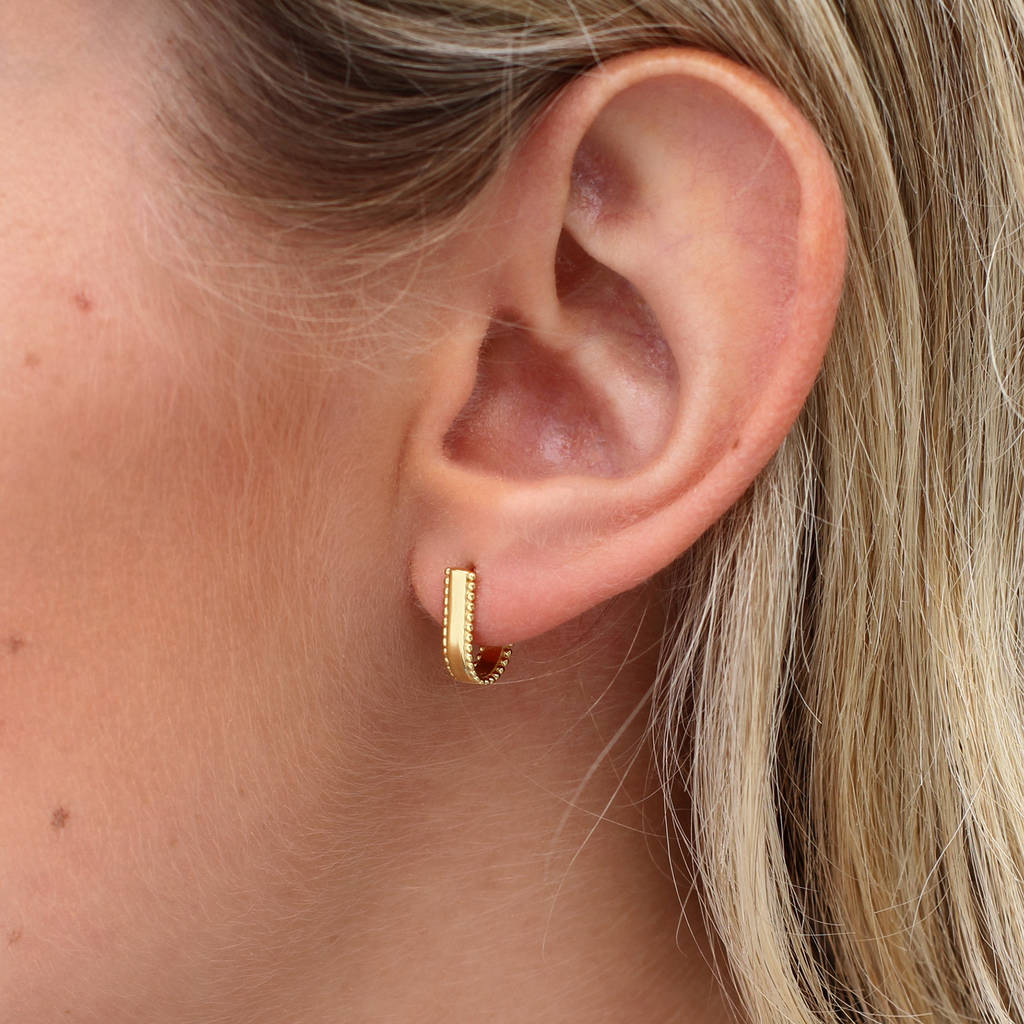 18ct Gold Plated Bead Trim Scoop Hoop Earring