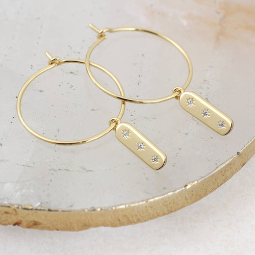 18ct Gold Plated Crystal Tablet Hoop Earrings