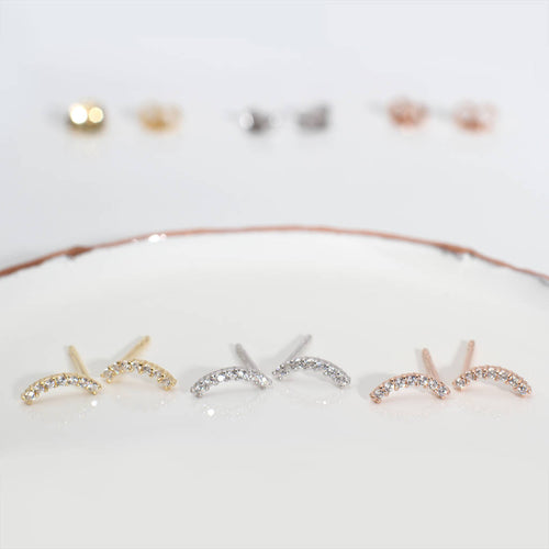 18ct Gold Plated Or Silver And Crystal Crescent Earrings