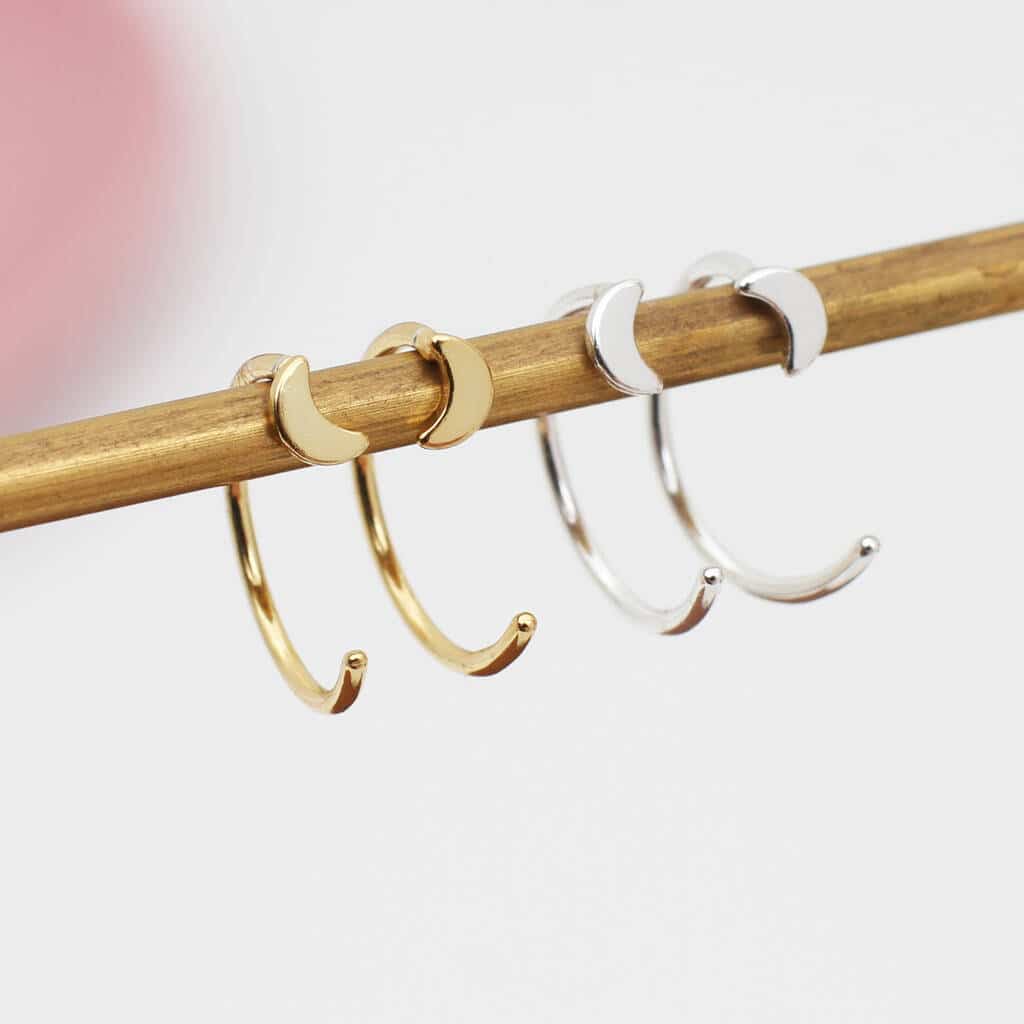 18ct Gold Plated Crescent Moon Pull Through Earrings