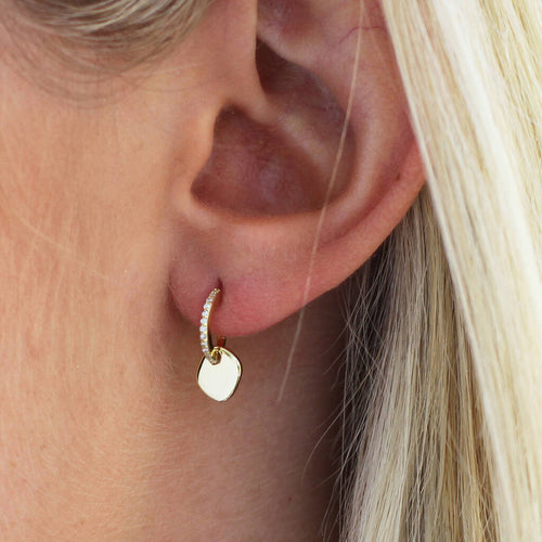 18ct Gold Plated Crystal Set Hoop Charm Earrings