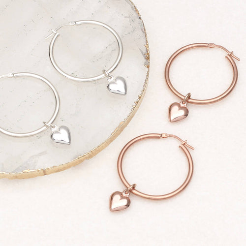 Sterling Silver Heart Charm Hoop Earrings