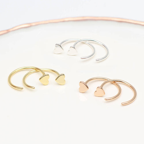 18ct Gold Plated or Sterling Silver Mini Pull Through Heart Earrings