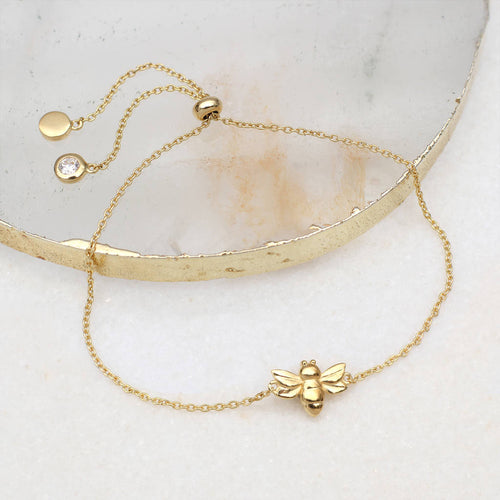 18ct Gold Plated Or Sterling Silver Bee Slider Bracelet