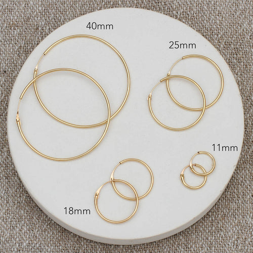9ct Gold Hoop Earrings Sizes 11-40mm