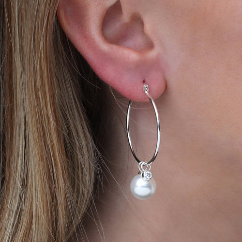 Gold Plated Or Silver And Crystal Pearl Hoop Earrings