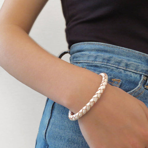 Ladies' Personalised Clasp Plaited Leather Bracelet