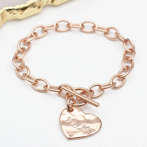 Personalised 18ct Gold Plated Hammered Heart Bracelet
