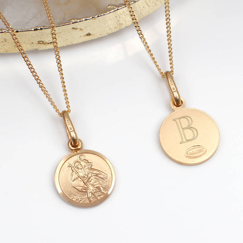 Personalised 9ct Gold Mini St Christopher And Chain