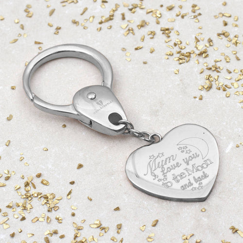 Personalised Moon And Back Love Heart Keyring