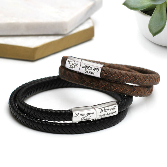 Personalised Men's Double Leather Wrap Bracelet