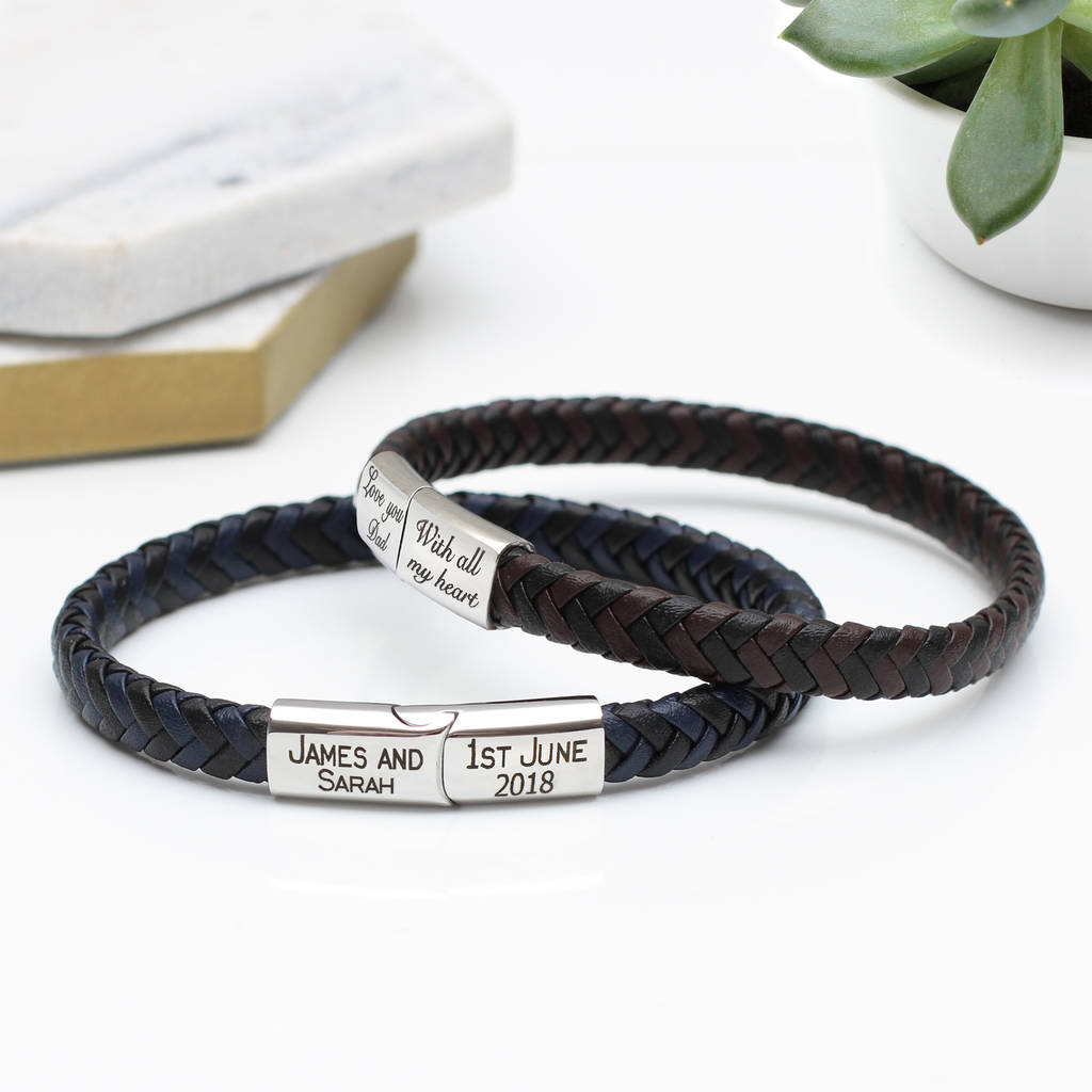 Personalised Mens Contrast Leather Bracelet