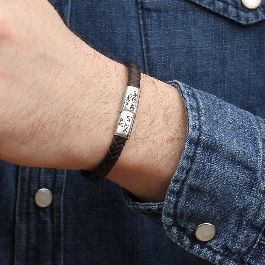 Personalised Mens Contrast Leather Bracelet