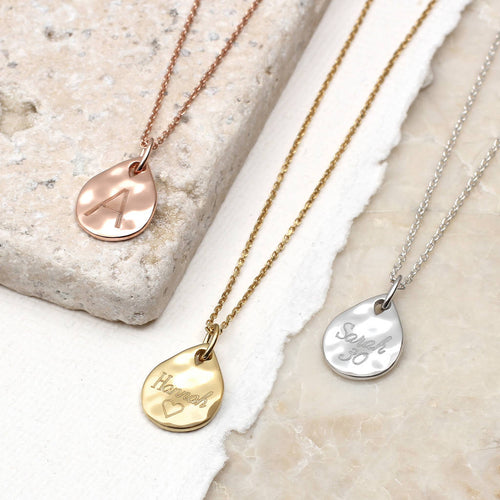 Personalised Mini Precious Metal Teardrop Necklace